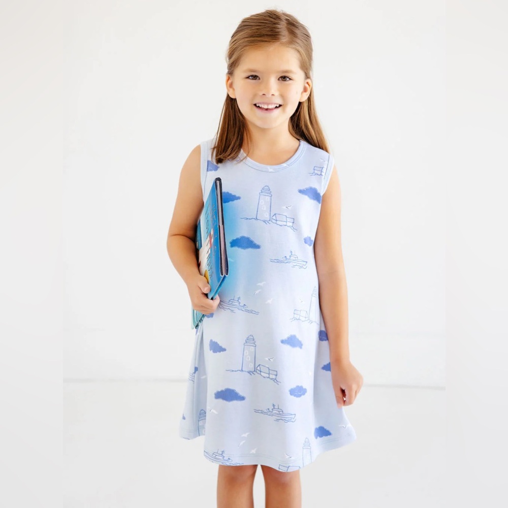 The Beaufort Bonnet Company Sleeveless Polly Play Dress in Loggerhead Lighthouse